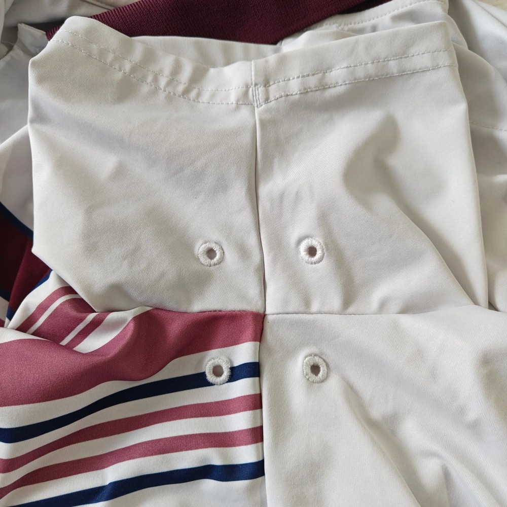 BONOBOS GOLF Men Slim Fit Polo White Shirt Burgundy Stripe Short Sleeve Medium - Picture 6 of 7